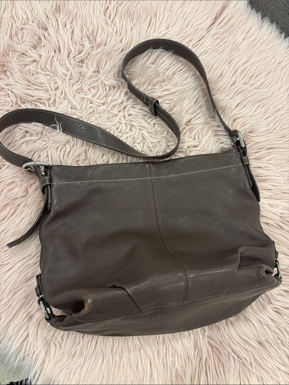 Coach Pebbled Leather Shoulder Bag in Dark Brown
